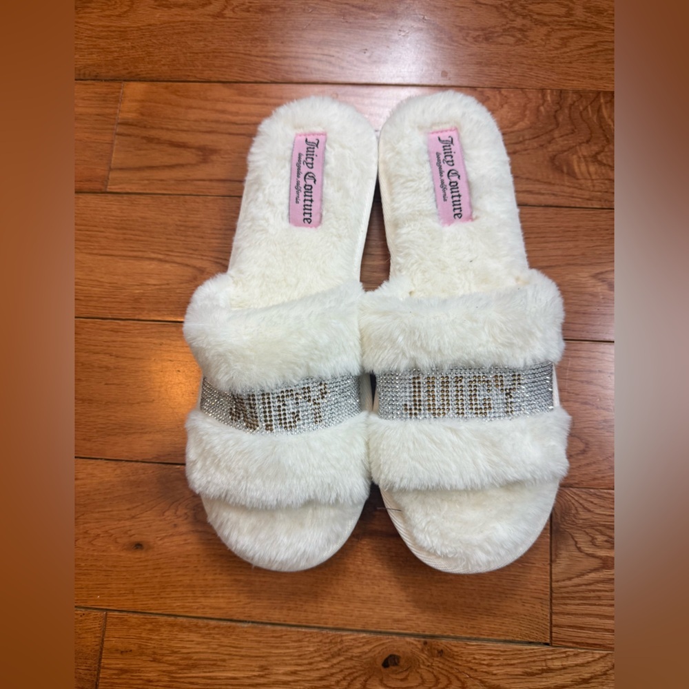 Juicy Couture Luxe Faux Fur Logo Slides